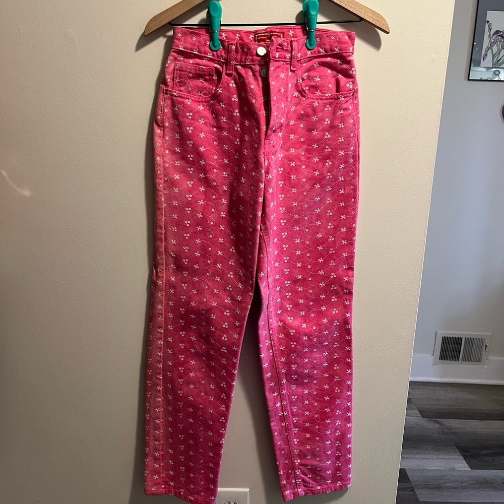 Pink Flower Patterned Women's Jeans